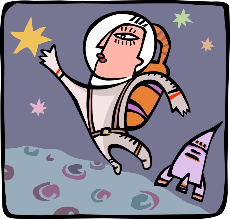 Vector Illustration of Astronaut Floats in Space and Reaches for Star