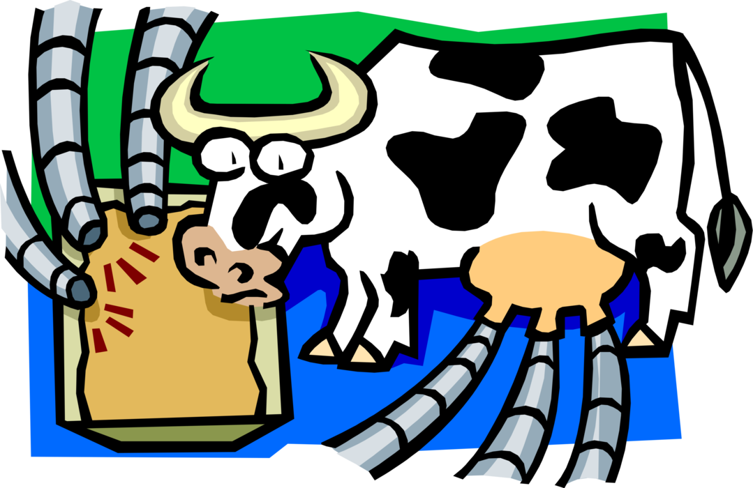 Vector Illustration of Farm Agriculture Livestock Animal Cow with Milking Machine