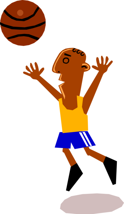 Vector Illustration of Sport of Basketball Game Player Takes Shot at Net