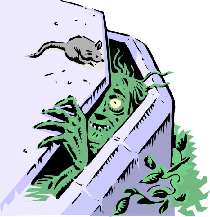 Vector Illustration of Undead Zombie Ghoul Rises from Coffin Crypt on Halloween