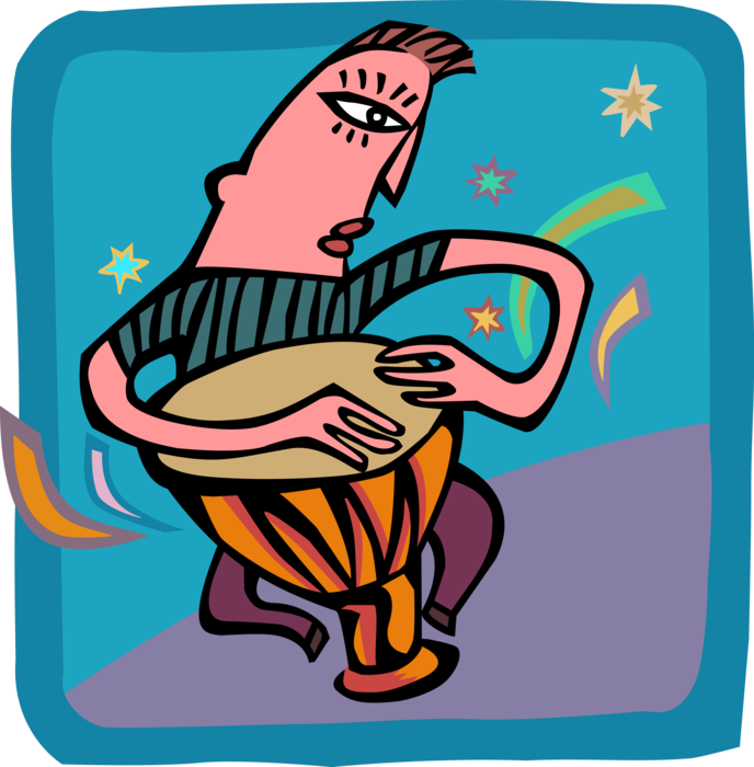 Vector Illustration of Musician Plays Djembe or Jembe Rope-Tuned Skin-Covered Goblet Drum