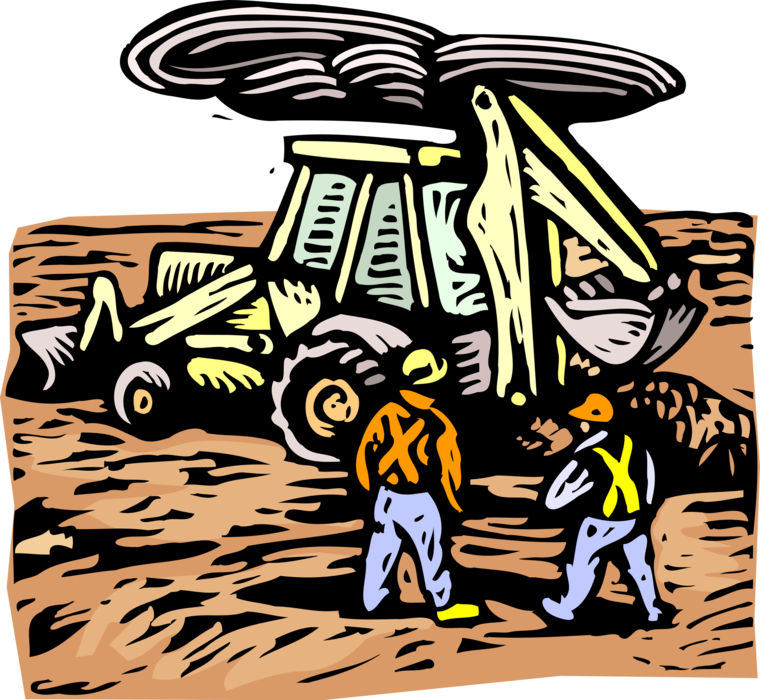 Vector Illustration of Construction Industry Heavy Equipment Excavator Backhoe Shovel