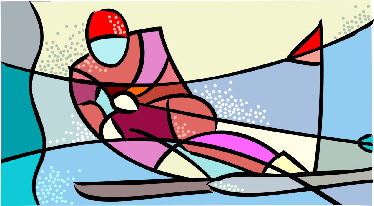 Vector Illustration of Olympic Sports Downhill Alpine Slalom Skier in Skiing Race