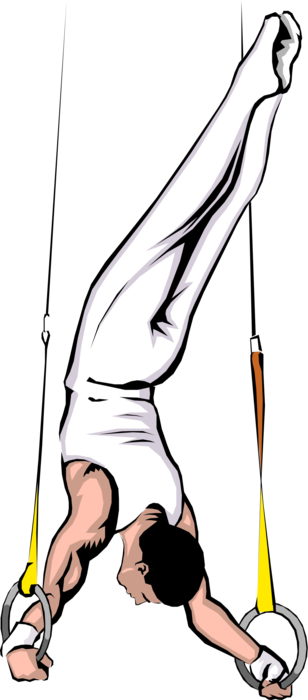 Vector Illustration of Gymnast Performing Gymnastics Routine on Rings
