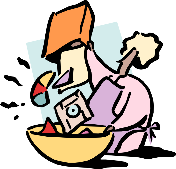 Vector Illustration of Business Chef Mixes Multimedia Content in Bowl