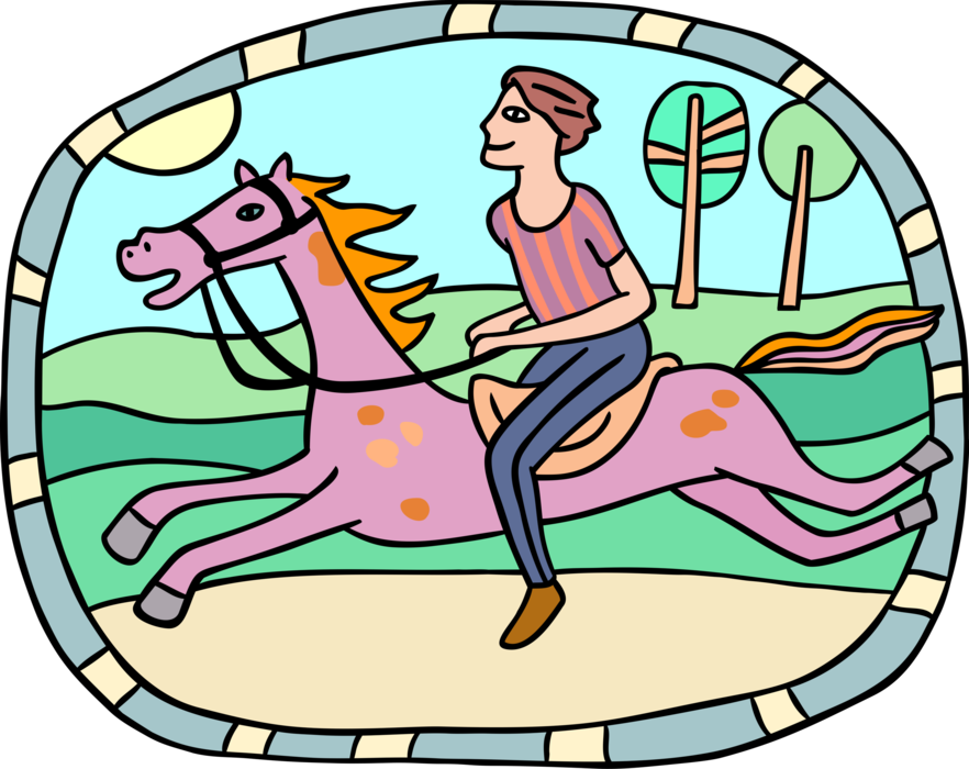 Vector Illustration of Horseback Rider Gallops on Horse