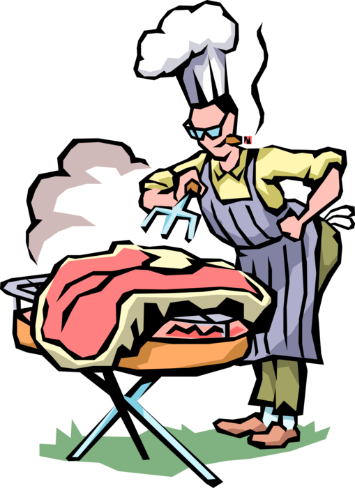 Vector Illustration of Barbecue, Barbeque or BBQ Grill Master with Texas-Size Grilled Beef Steak