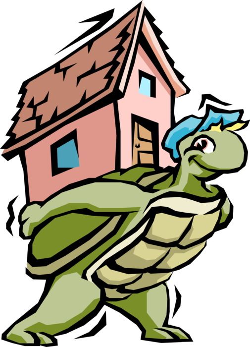 Vector Illustration of Handymen Moving Company Mover Turtle Moves Slowly with Family Home House