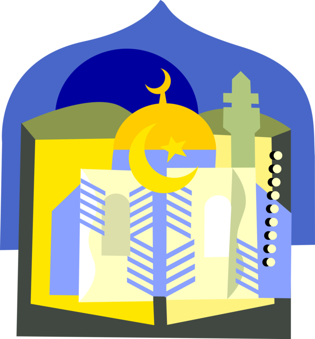 Vector Illustration of Ottoman Empire Crescent Moon and Star with Islamic Muslim Mosque