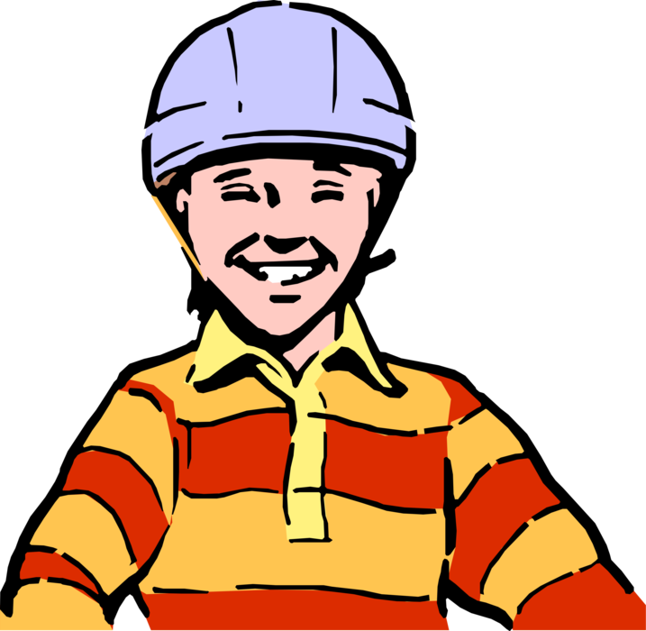 Vector Illustration of Child Wearing Bicycle Safety Helmet