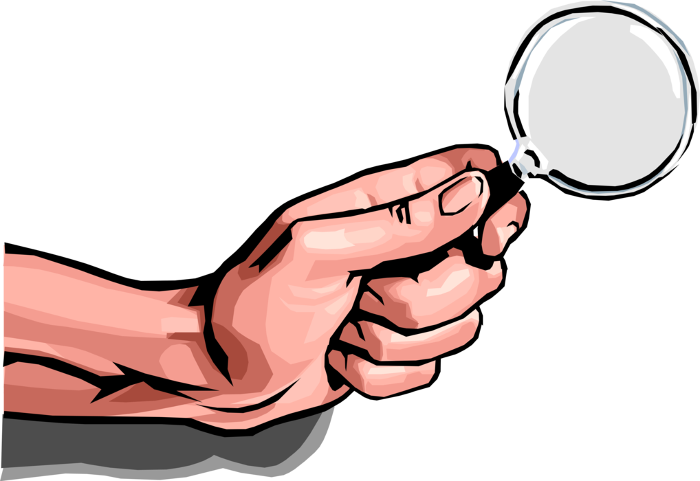 Vector Illustration of Hand with Magnification Through Convex Lens Magnifying Glass