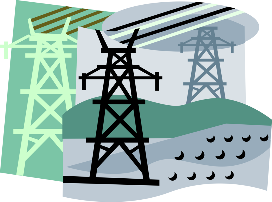 Vector Illustration of Electrical Energy Industry Transmission Towers