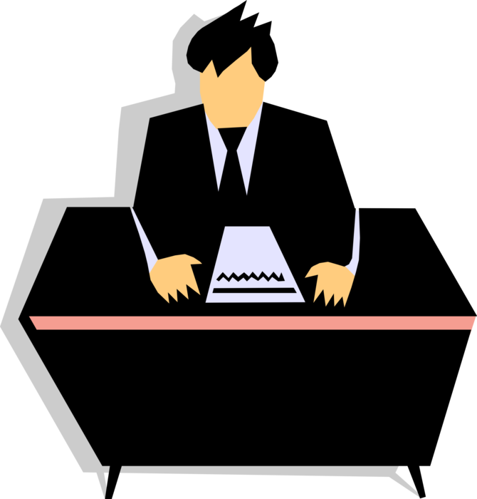 Vector Illustration of Businessman at Office Desk with Paperwork