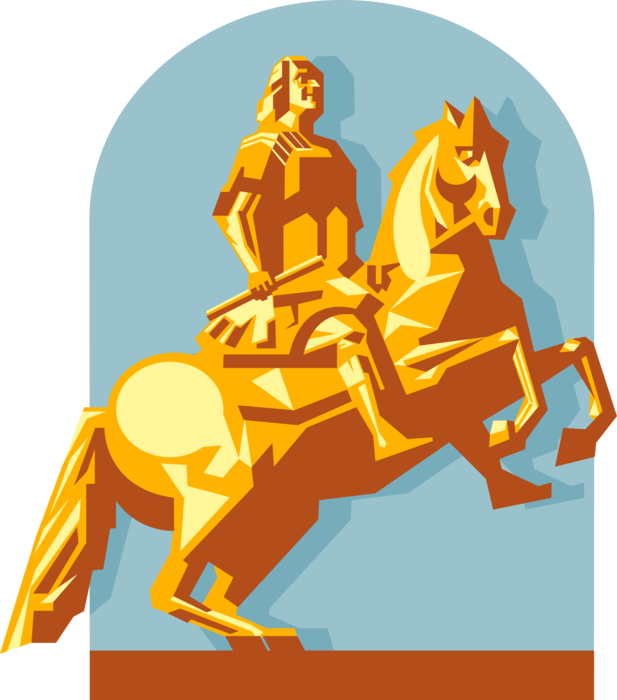 Vector Illustration of Mounted Cavalry Statue of August the Strong "Golden Horseman", Dresden, Germany