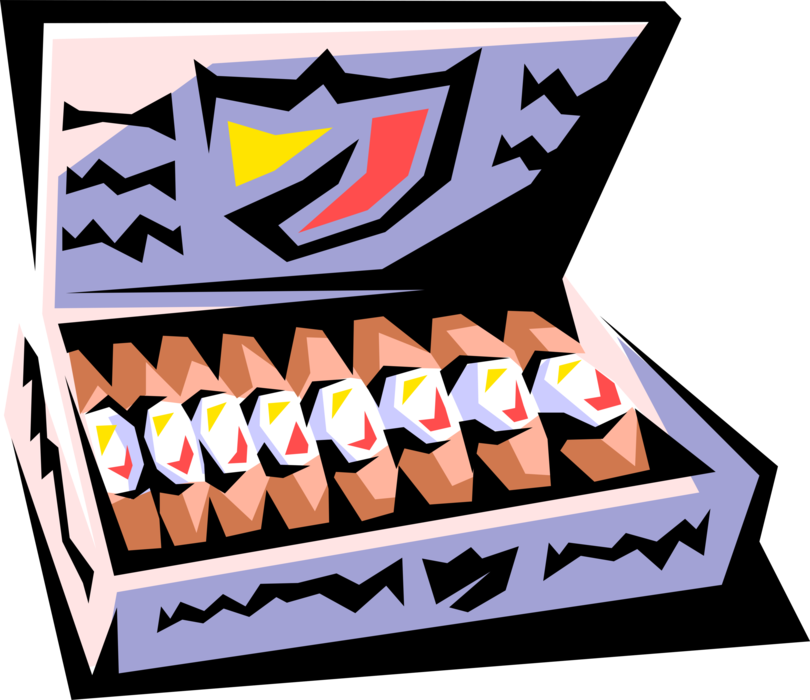 Vector Illustration of Smoker's Box of Cuban Tobacco Cigars