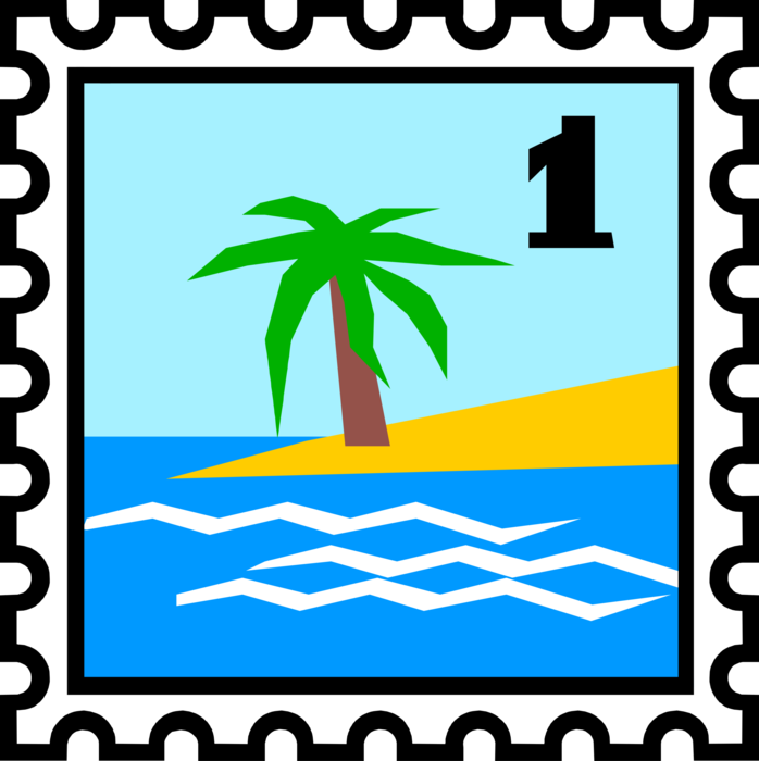 Vector Illustration of Post Office Postage Stamp Displayed on Mail Provides Proof of Postage Payment