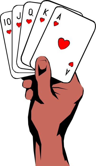 Vector Illustration of African American Hand Holding Straight Flush Playing Cards 