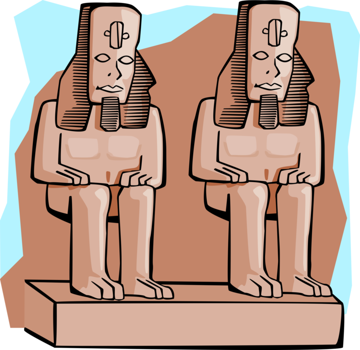 Vector Illustration of Abu Simbel, Temples of Ramesses II, Egyptian Statues