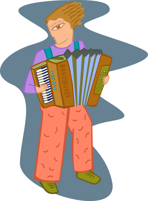 Vector Illustration of Musician Plays Accordion Bellows-Driven Musical Instrument