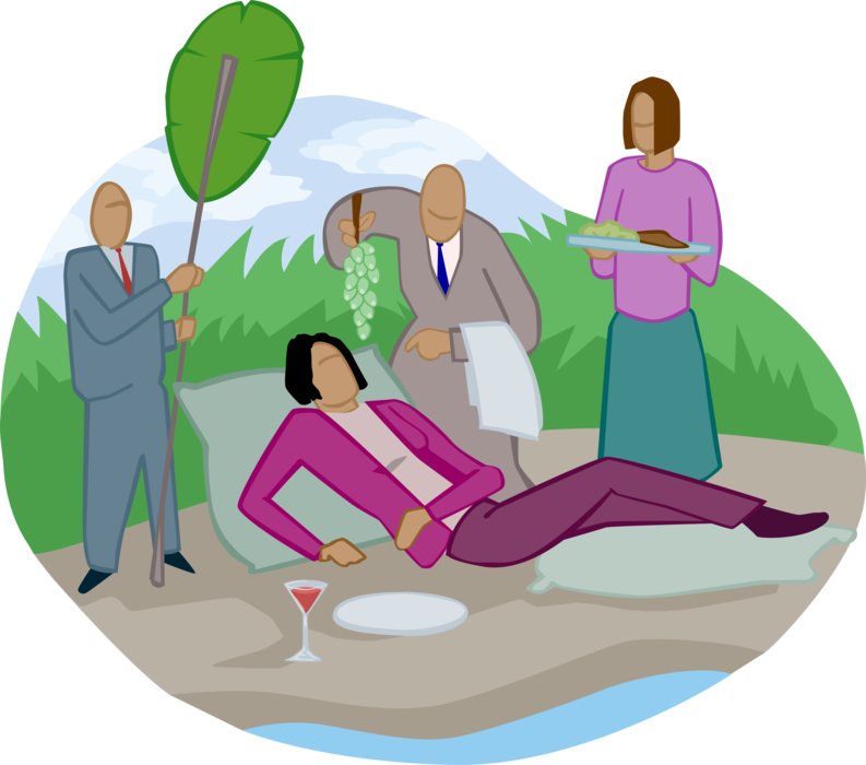 Vector Illustration of Presenting Poolside Lunch to Outstanding Employee