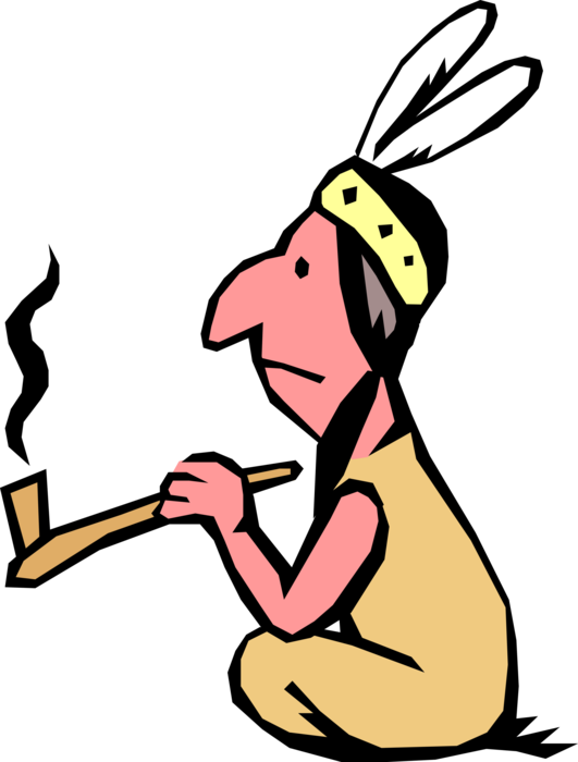 Vector Illustration of Native American Indigenous People Indian Smokes Peace Pipe