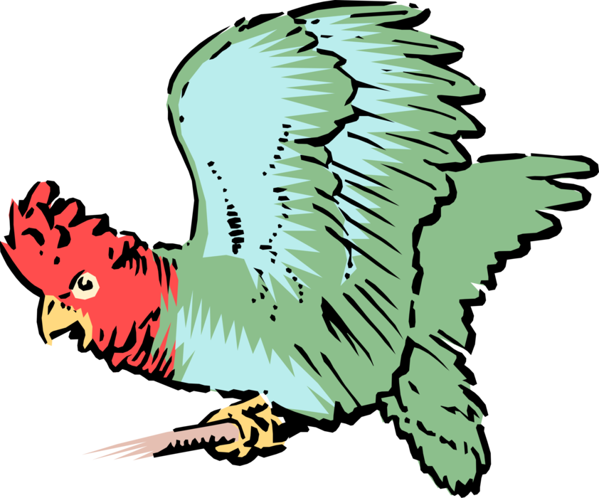 Vector Illustration of Squawking Parrot Bird Perched on Branch