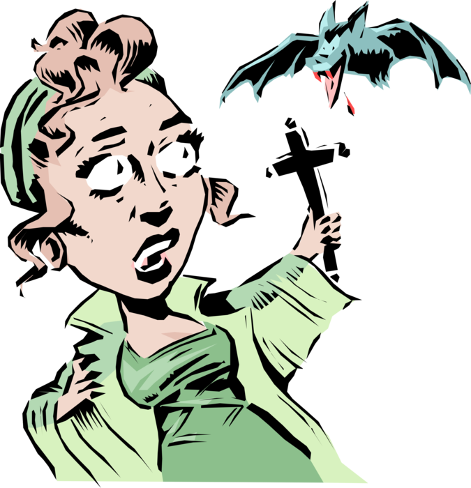Vector Illustration of Halloween Vampire Fighter with Crucifix and Halloween Vampire Bat