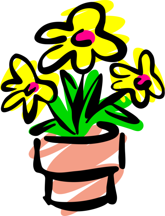 Vector Illustration of Potted Yellow Flowers