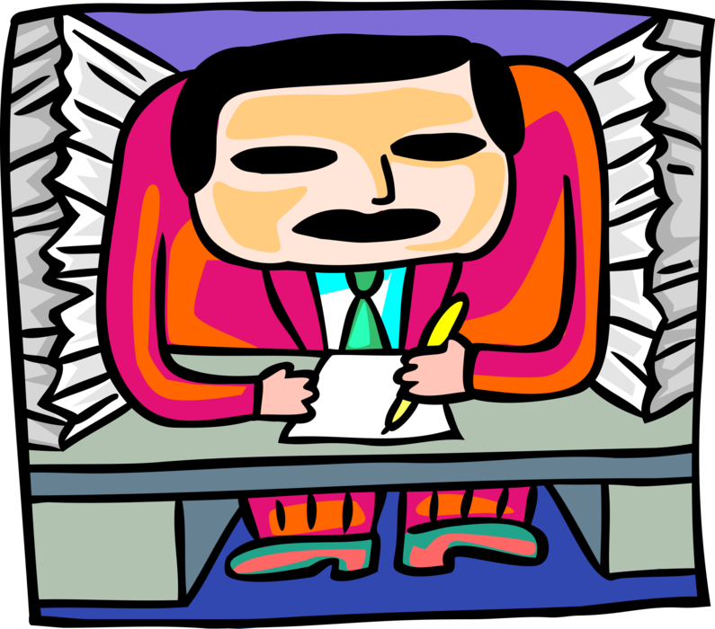 Vector Illustration of Paperwork is Piling Up for this Office Worker