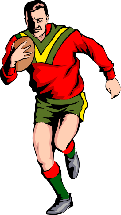Vector Illustration of Rugby Player Runs with the Ball During Game Match
