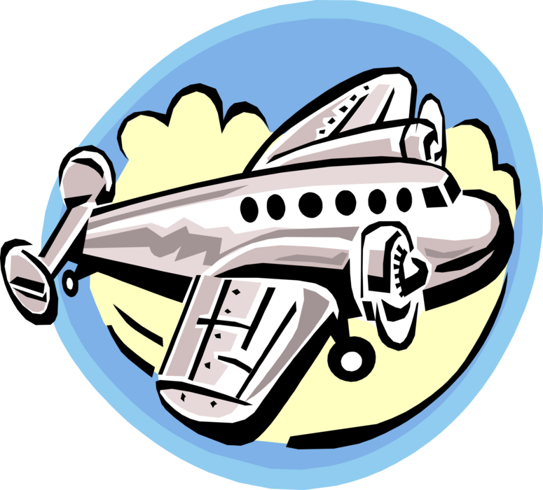 Vector Illustration of Commercial Passenger Propeller Airplane Aircraft in Flight