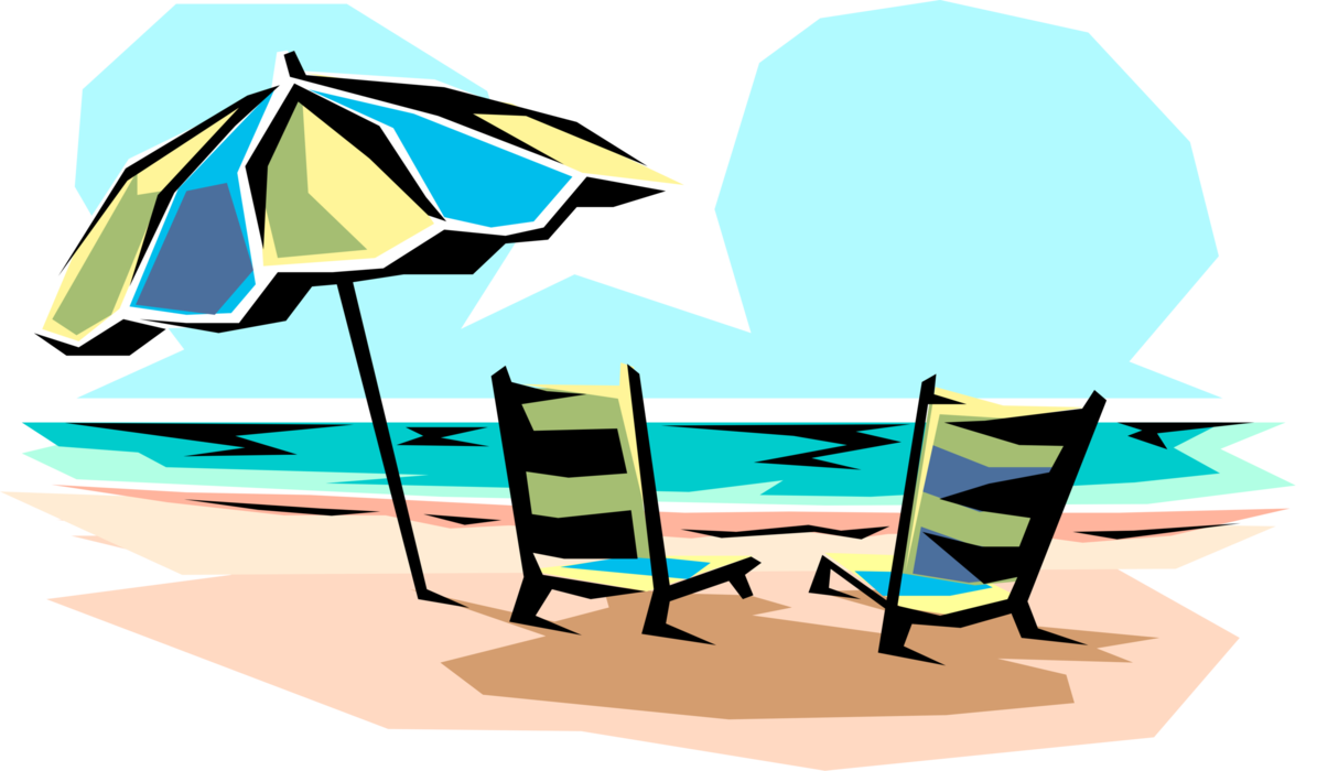 Vector Illustration of Beach Chairs with Sun Shade Umbrella