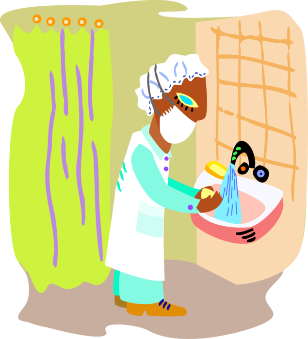 Vector Illustration of Health Care Professional Doctor Physician Surgeon Washing Hands Before Operating Room Surgery