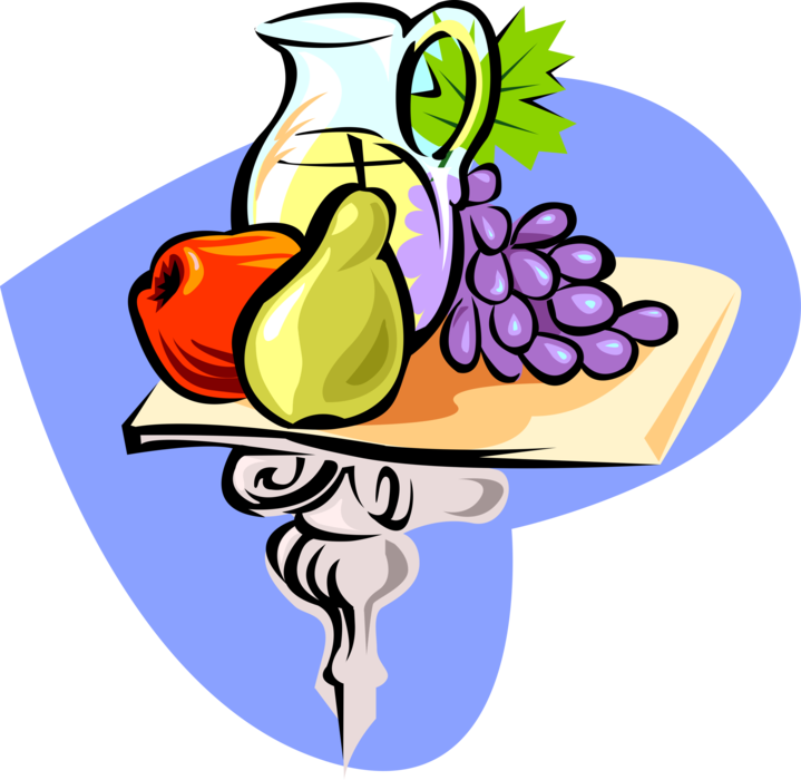 Vector Illustration of Fruit Juice Pitcher with Grapes, Red Apple and Pear Fruits