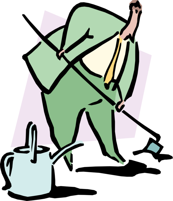 Vector Illustration of Businessman with Watering Can and Hoe to Create Growth