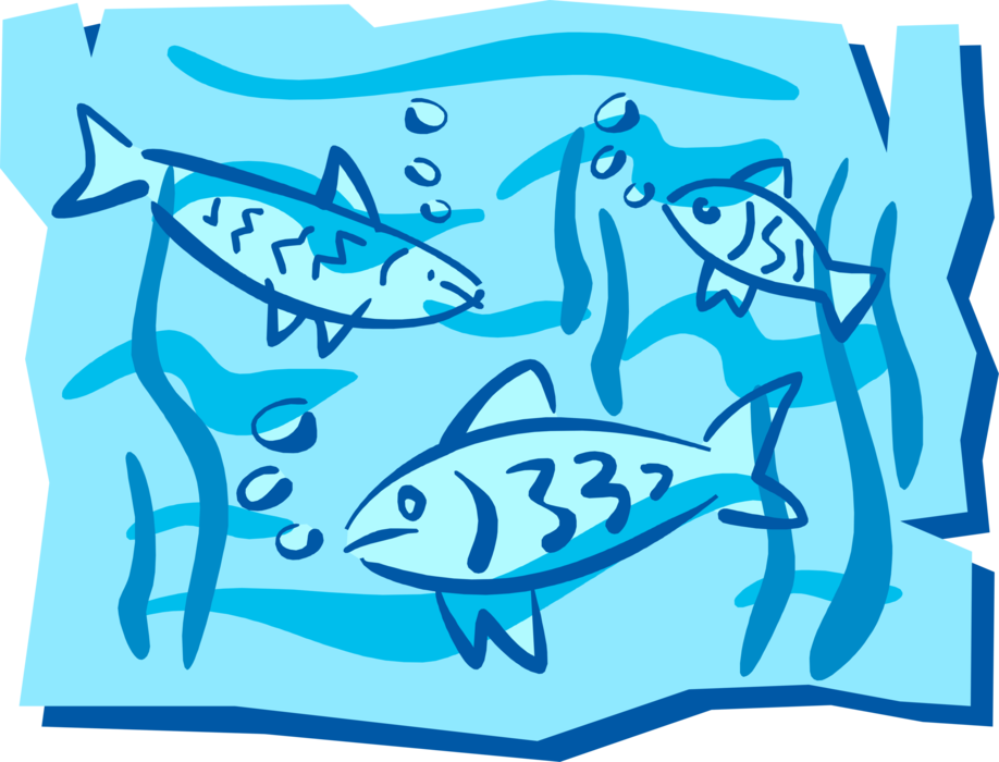 Vector Illustration of School of Fish Swimming with Bubbles