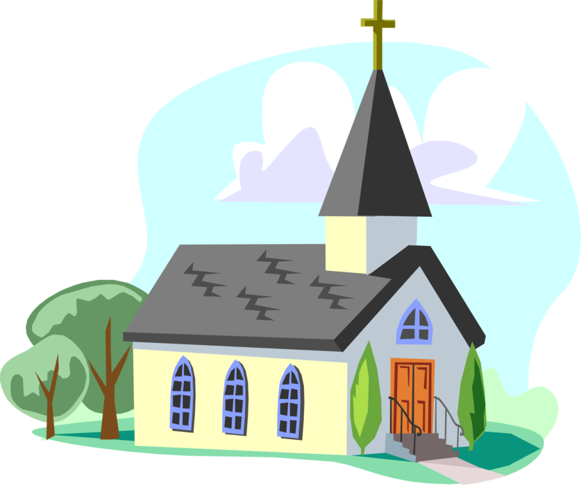 Vector Illustration of Christian Church Cathedral House of Worship with Steeple Architecture Building