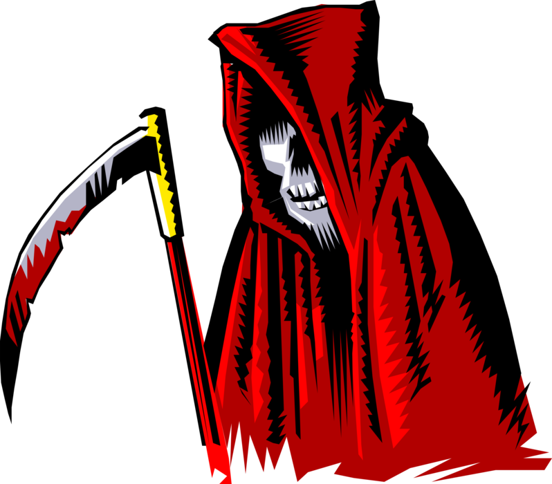 Vector Illustration of Grim Reaper Angel of Death with Bloody Scythe