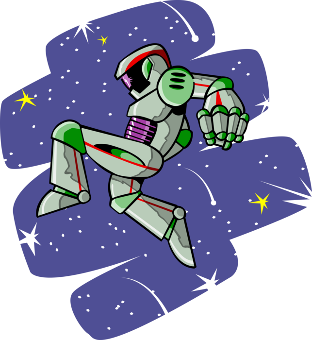 Vector Illustration of Alien Robot in Outer Space