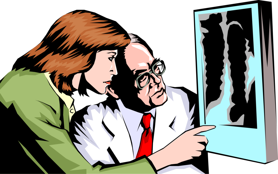 Vector Illustration of Health Care Professional Doctor Physicians Review Patient's X-Ray