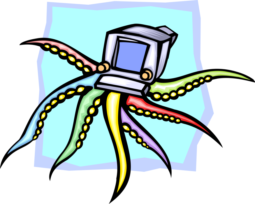 Vector Illustration of Information Technology as Giant Octopus Cephalopod Mollusk