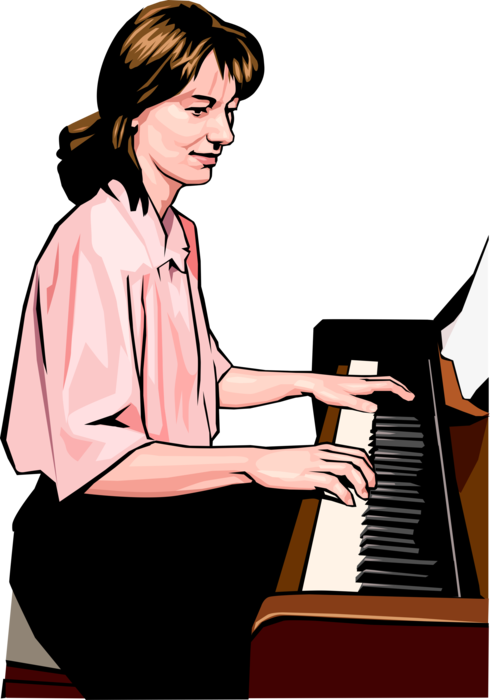 Vector Illustration of Pianist Plays Piano Keyboard Musical Instrument