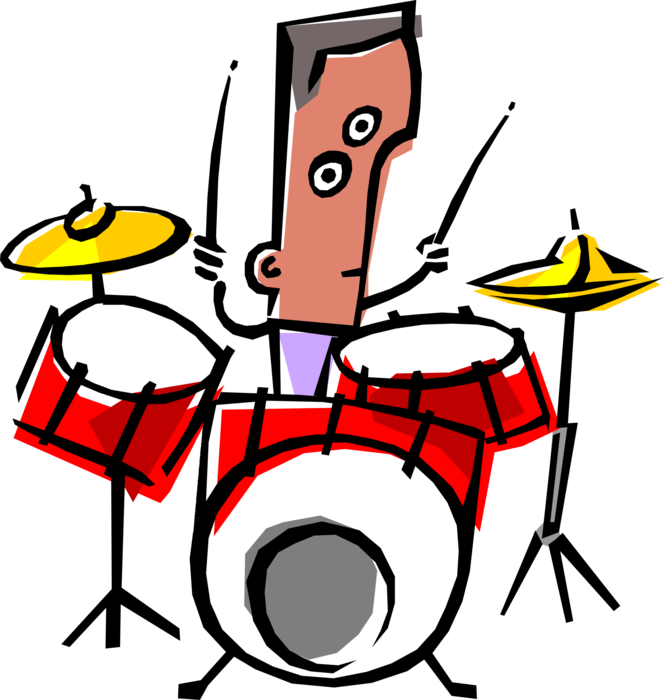 Vector Illustration of Jazz Drummer Musician with Drum Kit Keeps the Beat