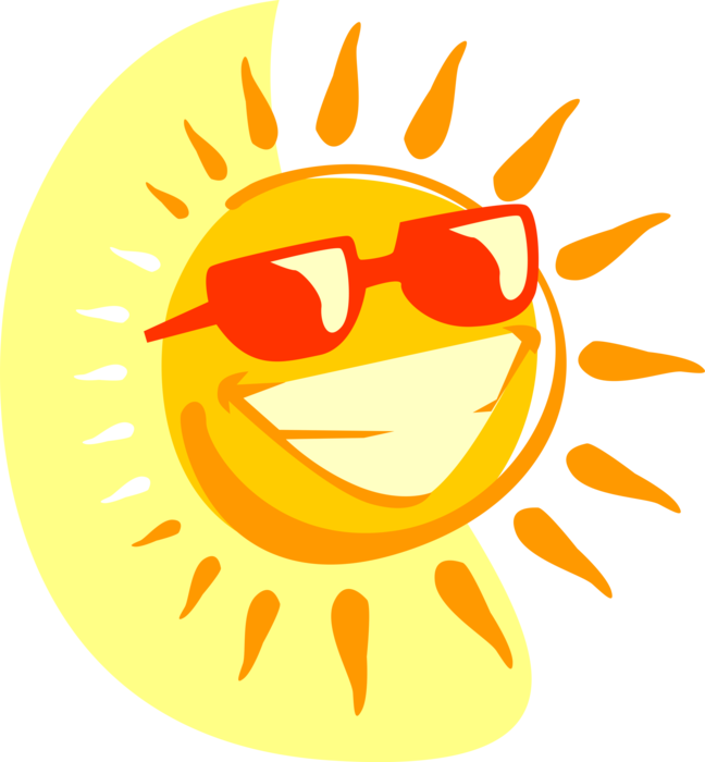 Vector Illustration of Smiling Anthropomorphic Sun with Sunglasses
