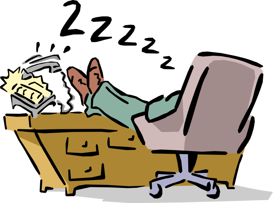 Vector Illustration of Telephone Rings While Businessman Sleeps at His Desk