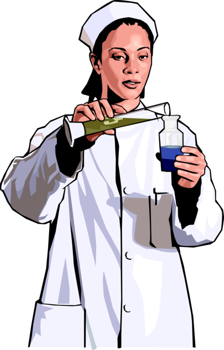 Vector Illustration of Research Chemist in Chemical Laboratory with Glassware Flasks