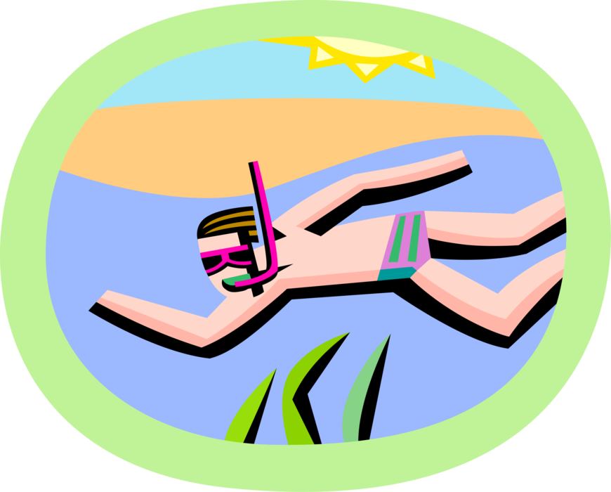 Vector Illustration of Snorkeler Snorkeling with Mask in Ocean