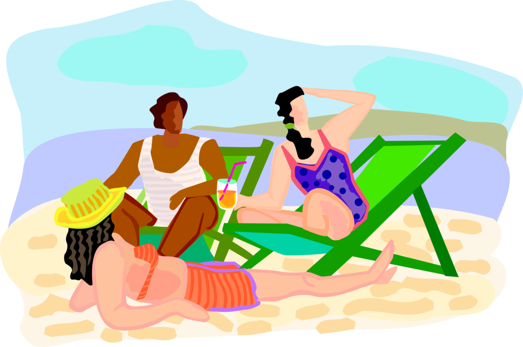 Vector Illustration of Summer Vacation on Beach Enjoying Refreshing Alcohol Beverage