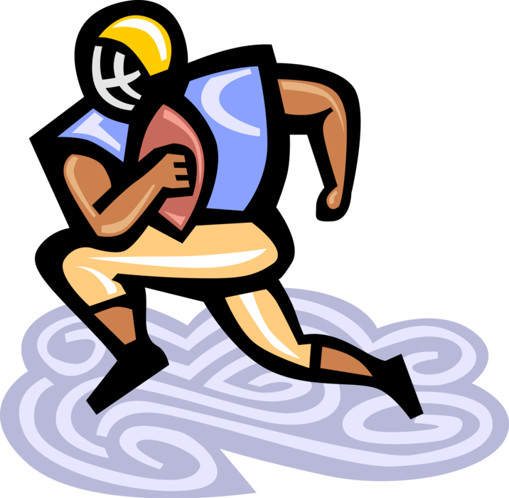 Vector Illustration of Football Player Runs Down the Field with Ball
