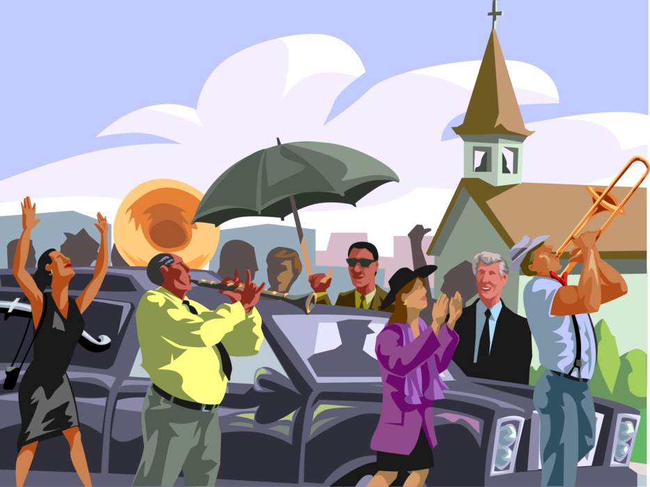 Vector Illustration of New Orleans Style Funeral Procession with Jazz Band